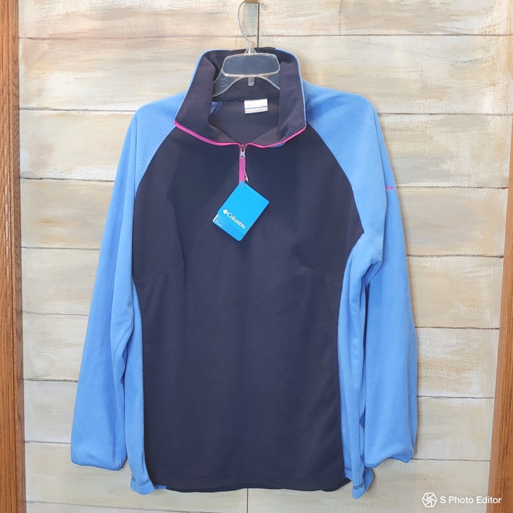 Columbia women pink half zip fleece pullover blue black sports sweater sz 1X NWT